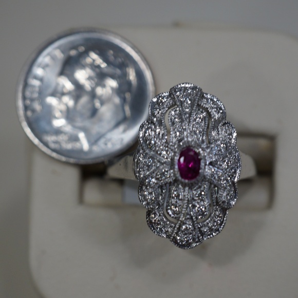 18KW Gold Genuine Ruby & Diamond Ring - Picture 8 of 8